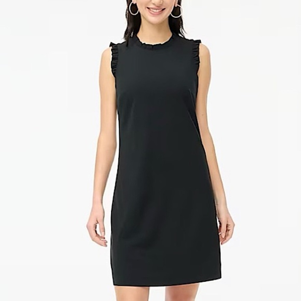 LOFT Black Ruffled Edge Shift Dress